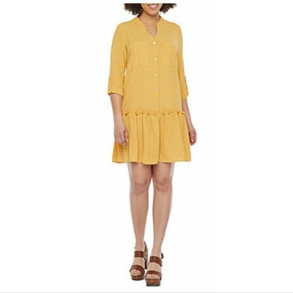 Emma & Michele Yellow Mustard 3/4 Sleeves Drop Waist Dress. Size S